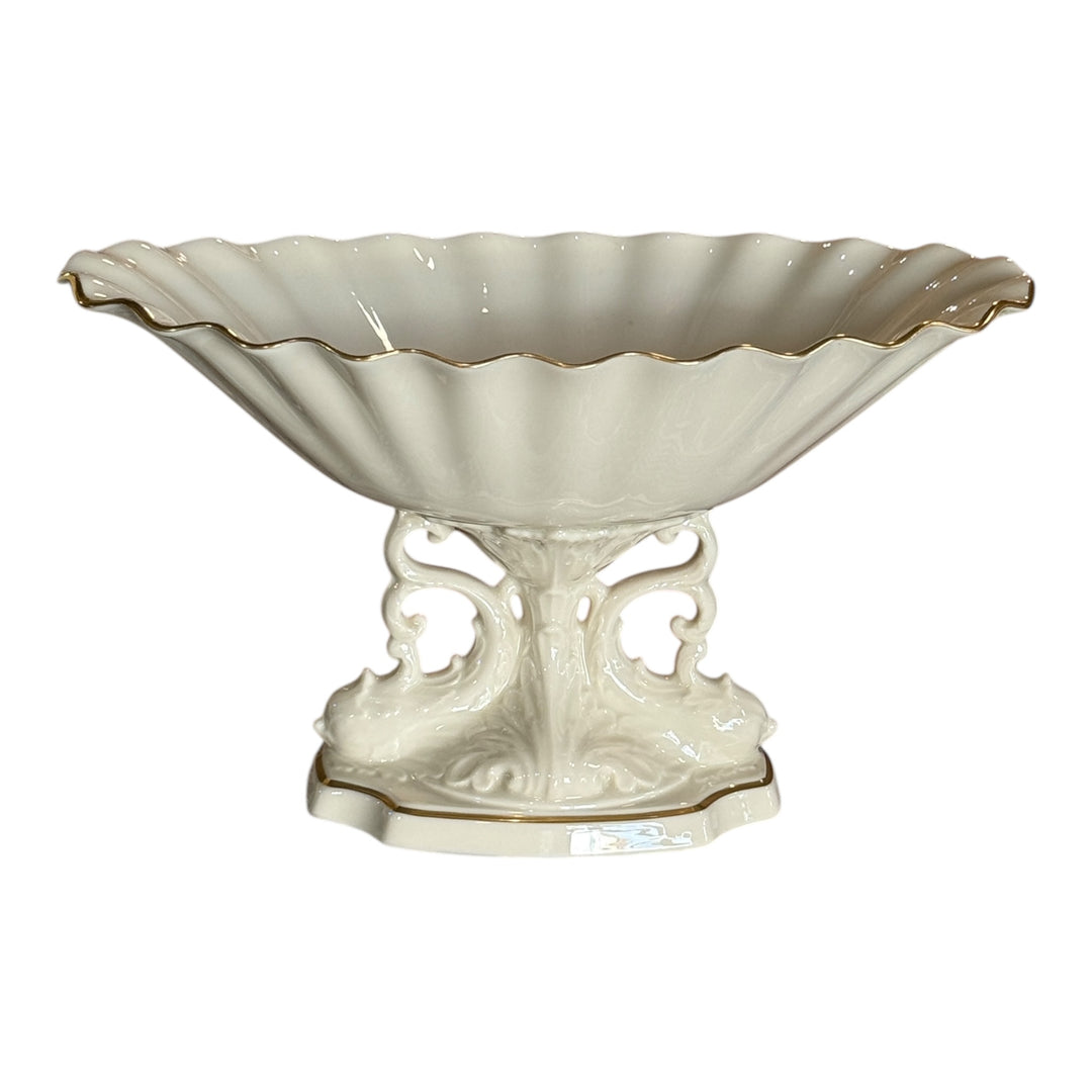 Lenox AQUARIUS Pedestal Dolphins Centerpiece Bowl 24K Gold Trim