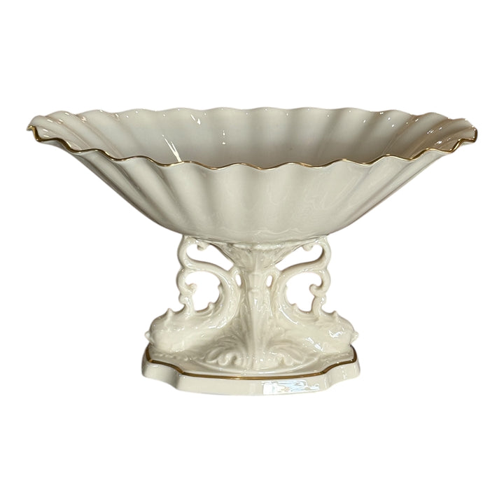 Lenox AQUARIUS Pedestal Dolphins Centerpiece Bowl 24K Gold Trim