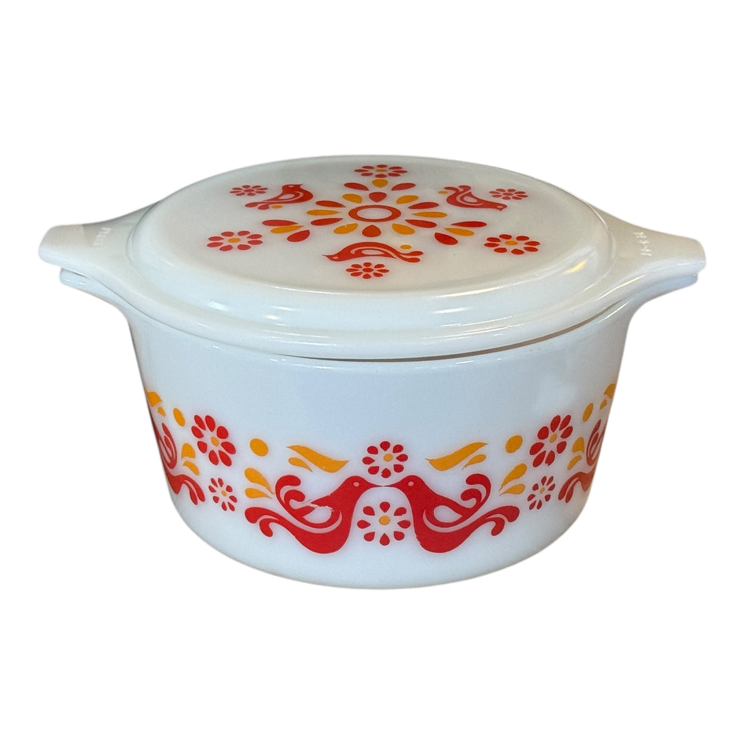 Vintage Pyrex Red Bird Covered 1 QT. Casserole # 473 Dish Solid Lid