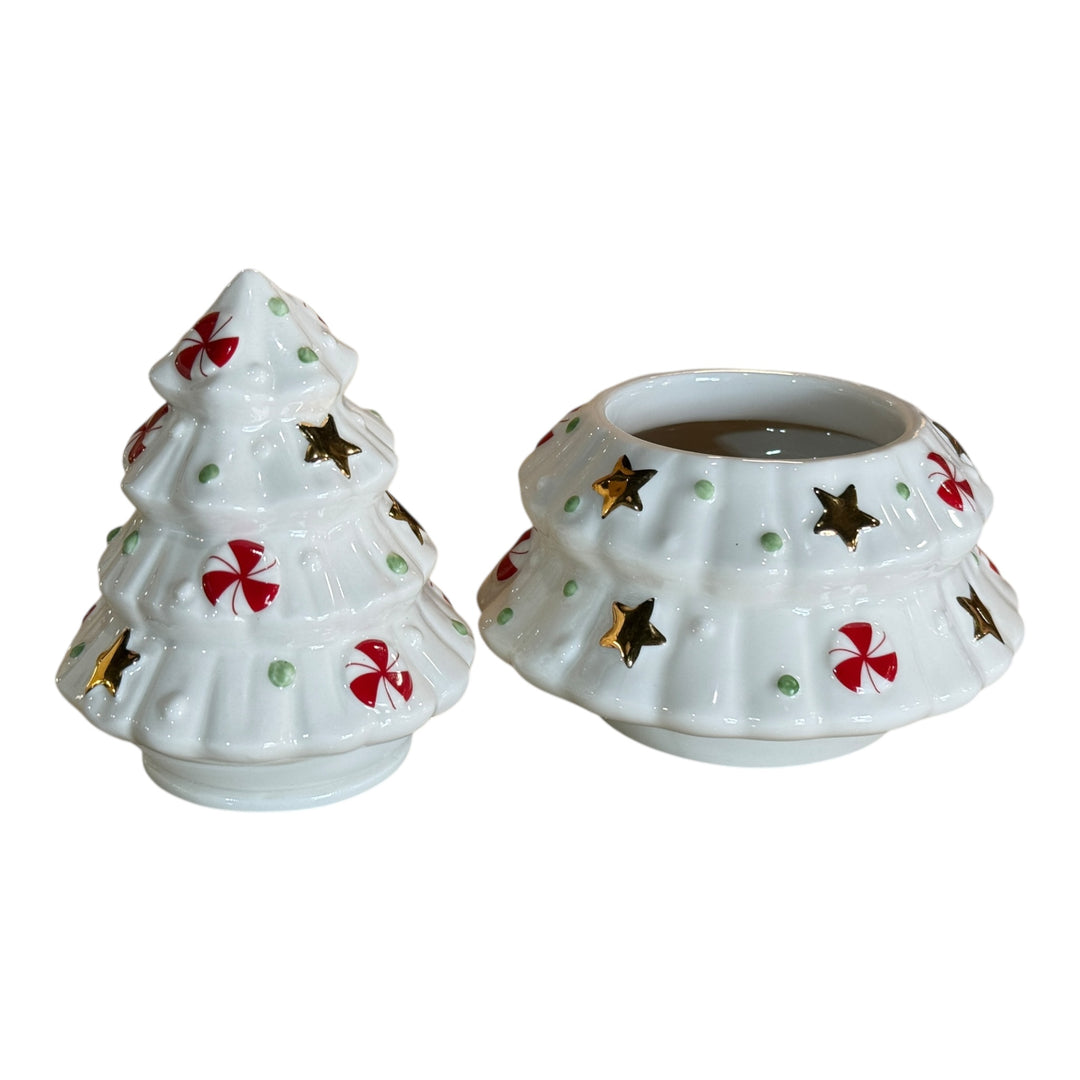 Lenox 7.5" Christmas Tree Ceramic Treat Jar With Candy & Stars