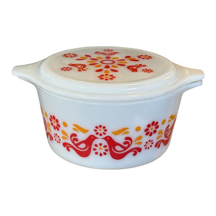 Vintage Pyrex Red Bird Covered 1 QT. Casserole # 473 Dish Solid Lid