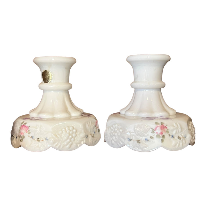 Milk Glass Candlestick Holder Pair