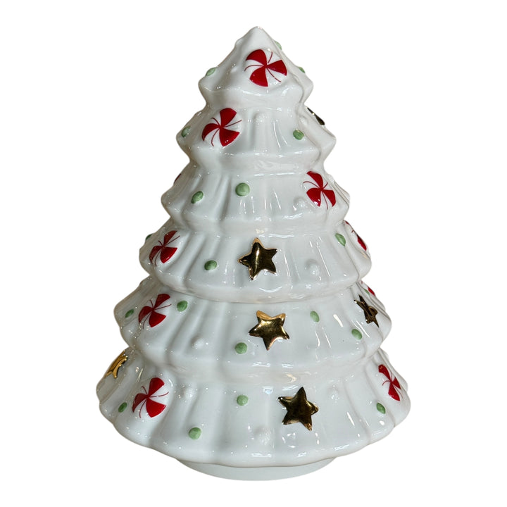 Lenox 7.5" Christmas Tree Ceramic Treat Jar With Candy & Stars
