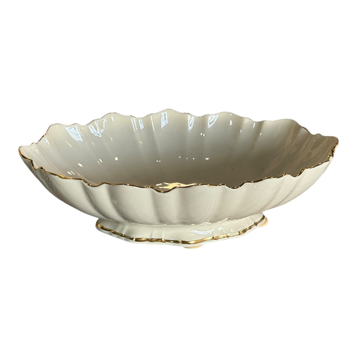 Lenox Symphony 11" Scalloped Oval Centerpiece Serving Bowl 24K Gold Trim Ivory