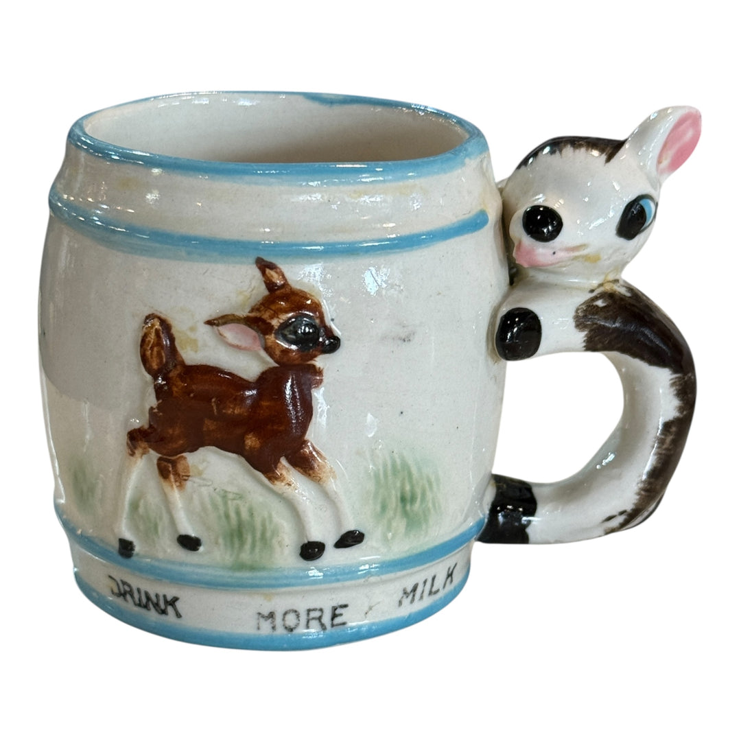 Vintage Baby Children's Mug Always Drink Milk Bambi Cup Deer Handle Japan