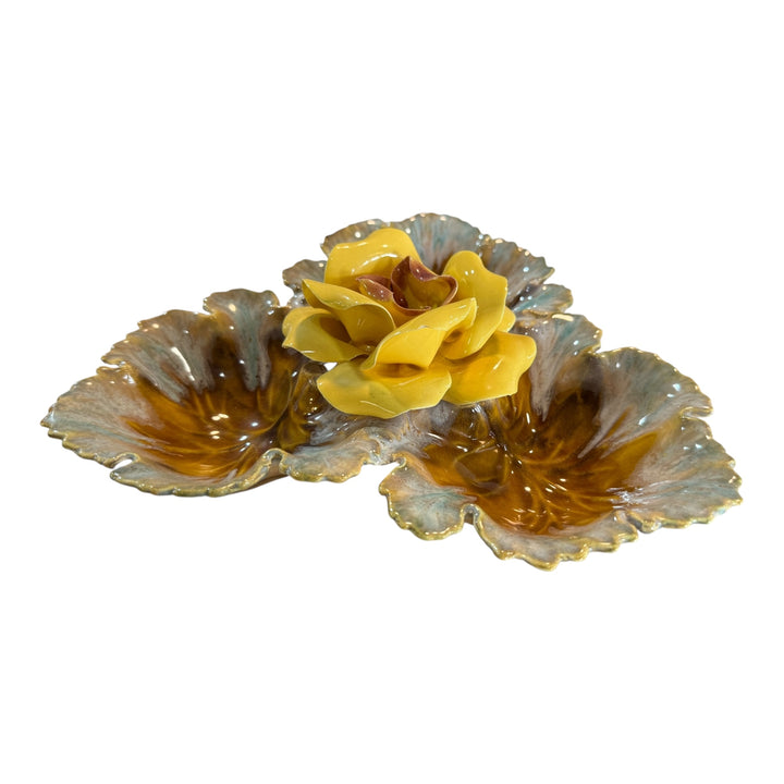 Iridescent Ceramic Tri-Leaf Flower Candy/Snack/Trinket Dish