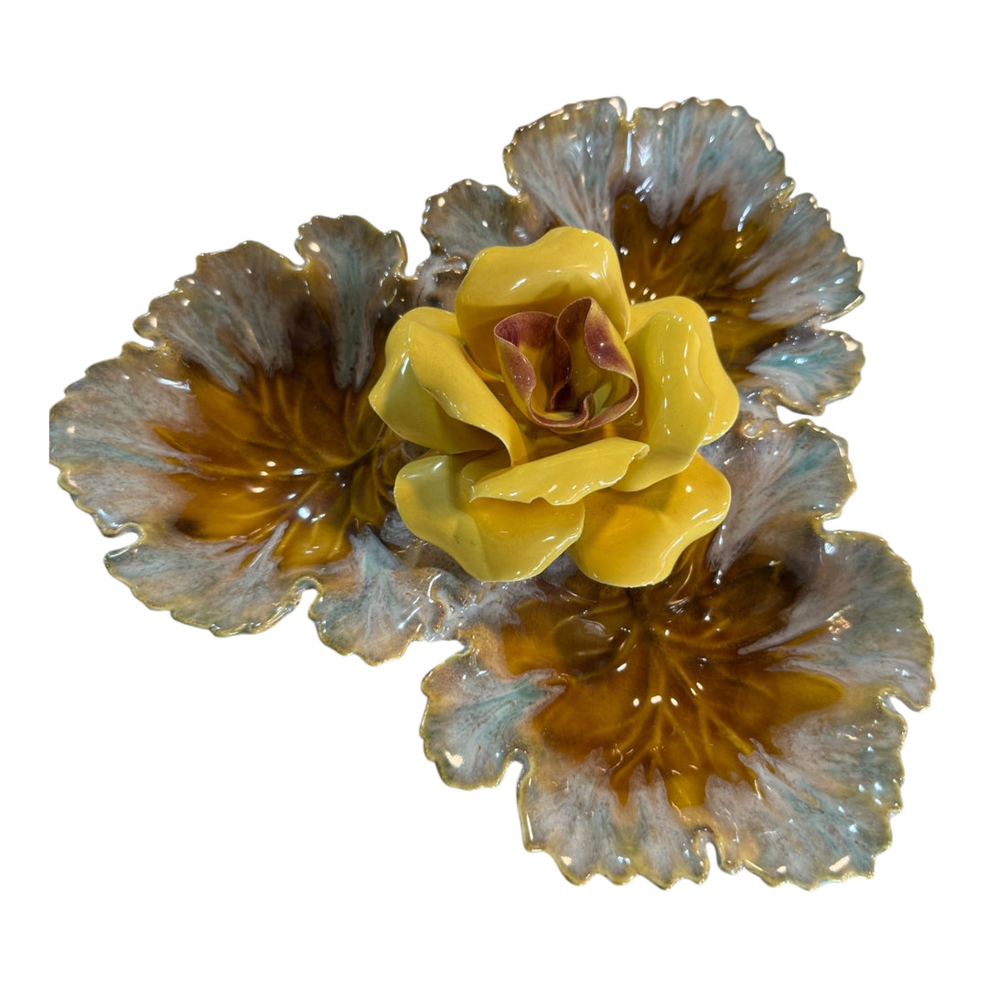 Iridescent Ceramic Tri-Leaf Flower Candy/Snack/Trinket Dish