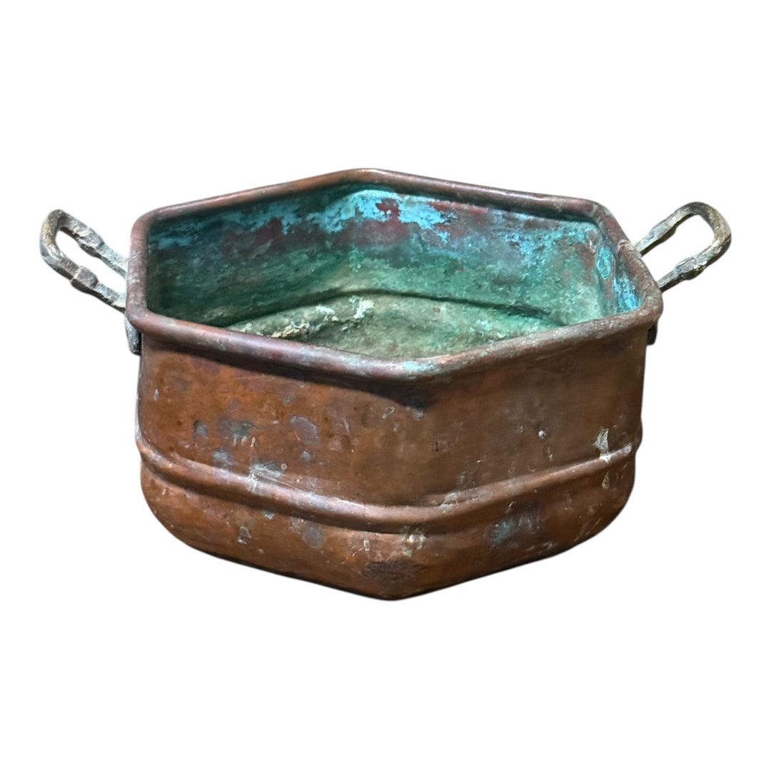 Hexagon Copper Planter Pot Brass Handles