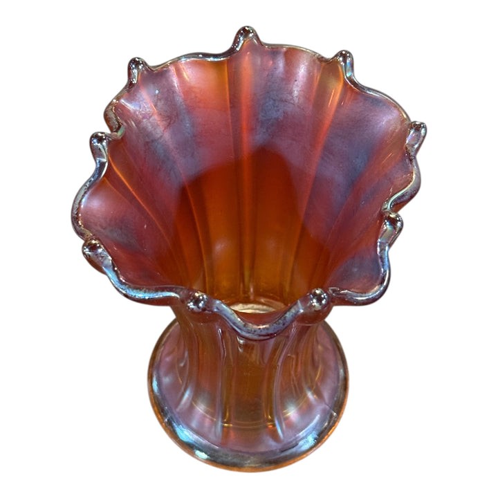 Vintage Vintage Fat Ribbed Marigold Carnival Glass Vase