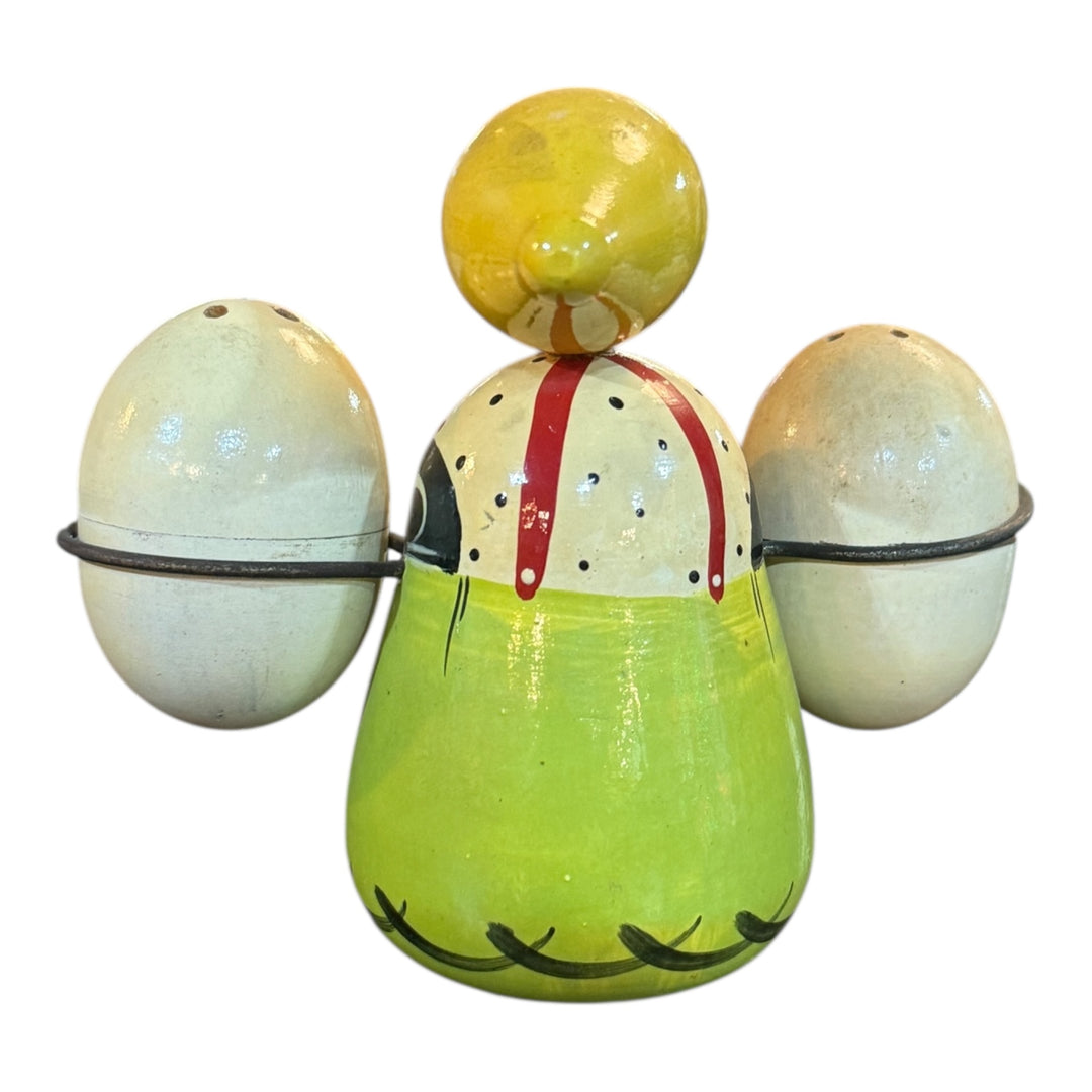 Wooden Lady Woman with Eggs Nesting Salt Pepper Shaker Set