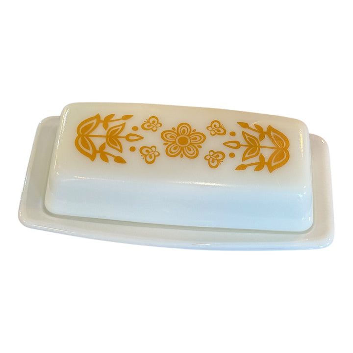 Vintage Pyrex Covered Gold Butterfly Butter Dish 72-B No. 24