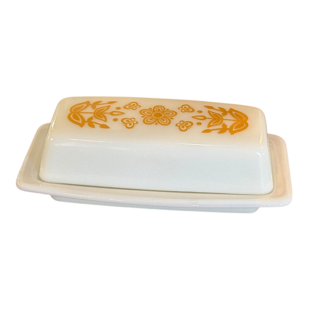 Vintage Pyrex Covered Gold Butterfly Butter Dish 72-B No. 24