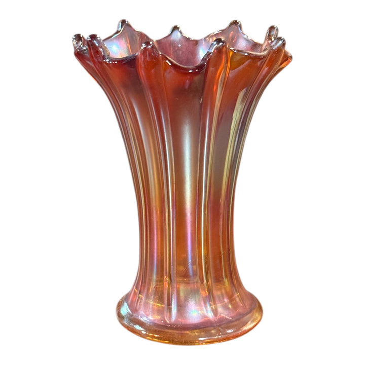 Vintage Vintage Fat Ribbed Marigold Carnival Glass Vase