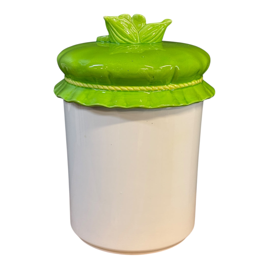Hand Painted Ceramic Green Bonnet Top Cookie Jar