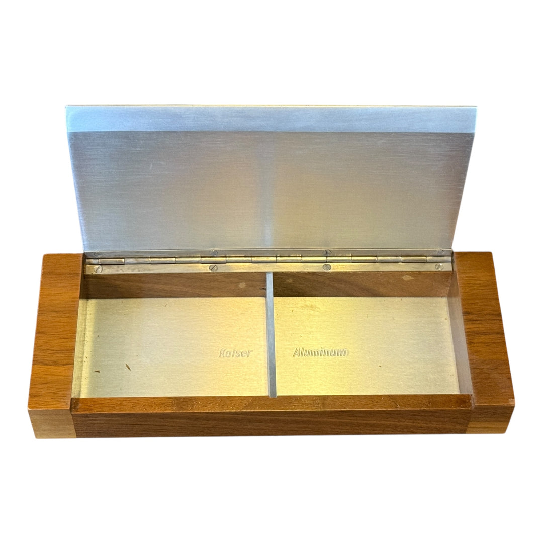 Vintage Silver Crest Kaiser Aluminum & Walnut Cigarette Box
