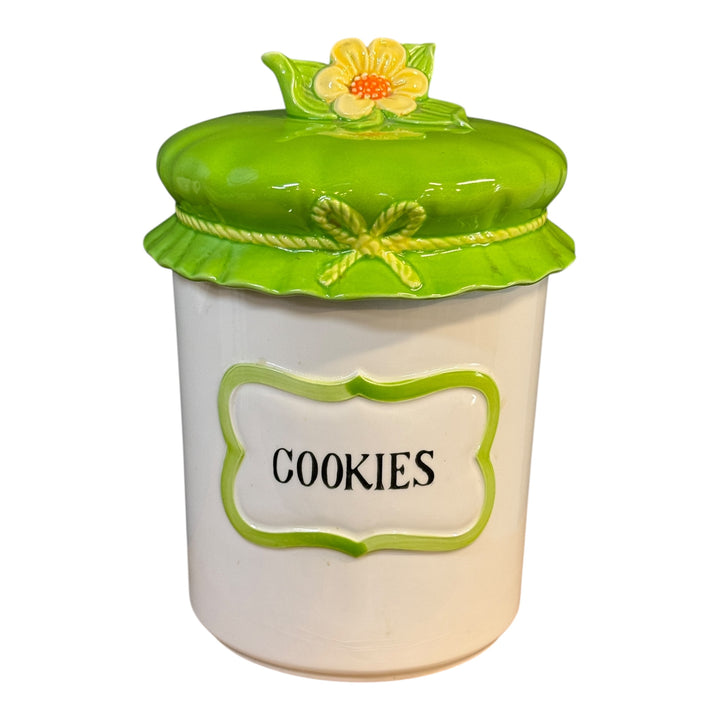 Hand Painted Ceramic Green Bonnet Top Cookie Jar