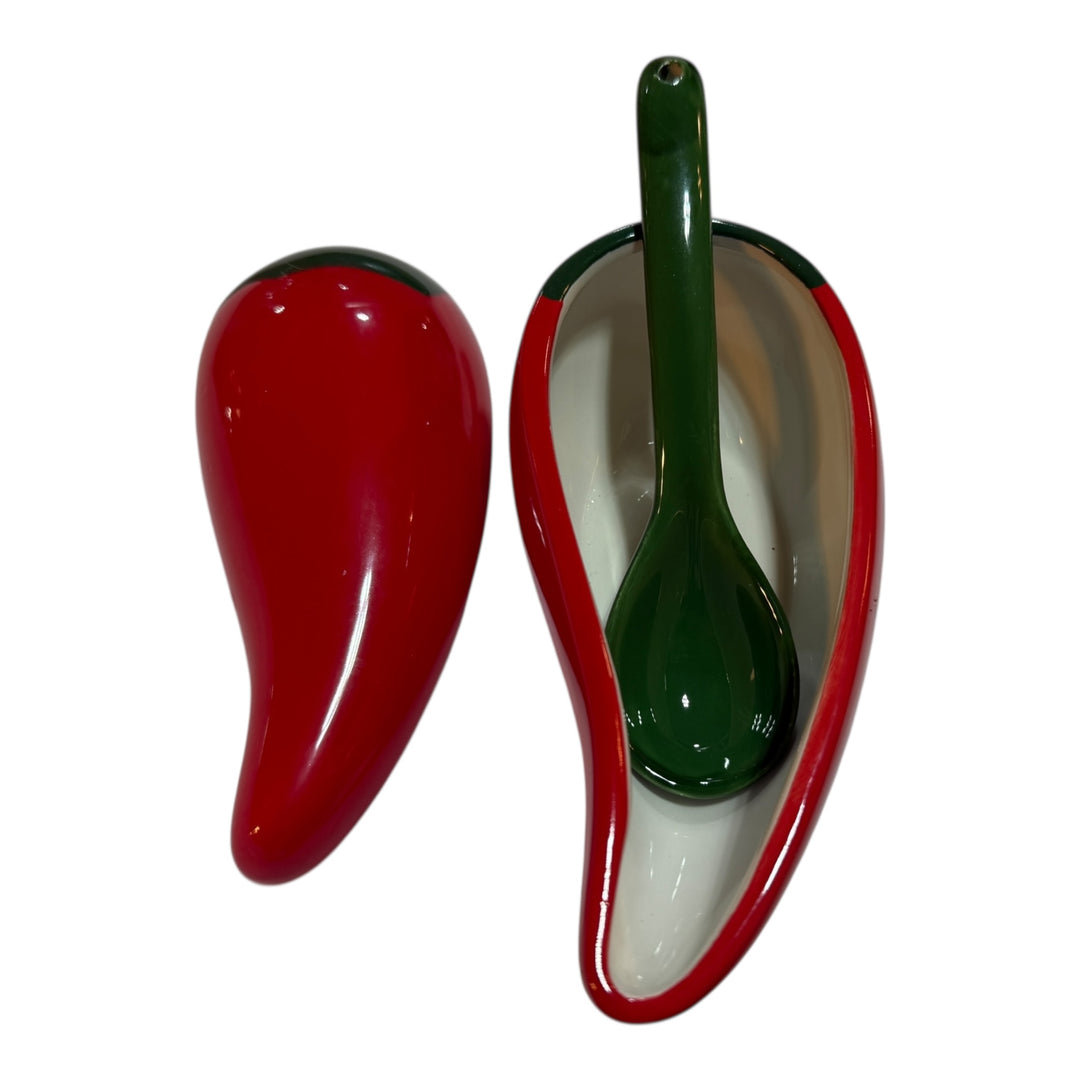 Vintage Ceramic Red Chilli Pepper Salsa Serving Bowl