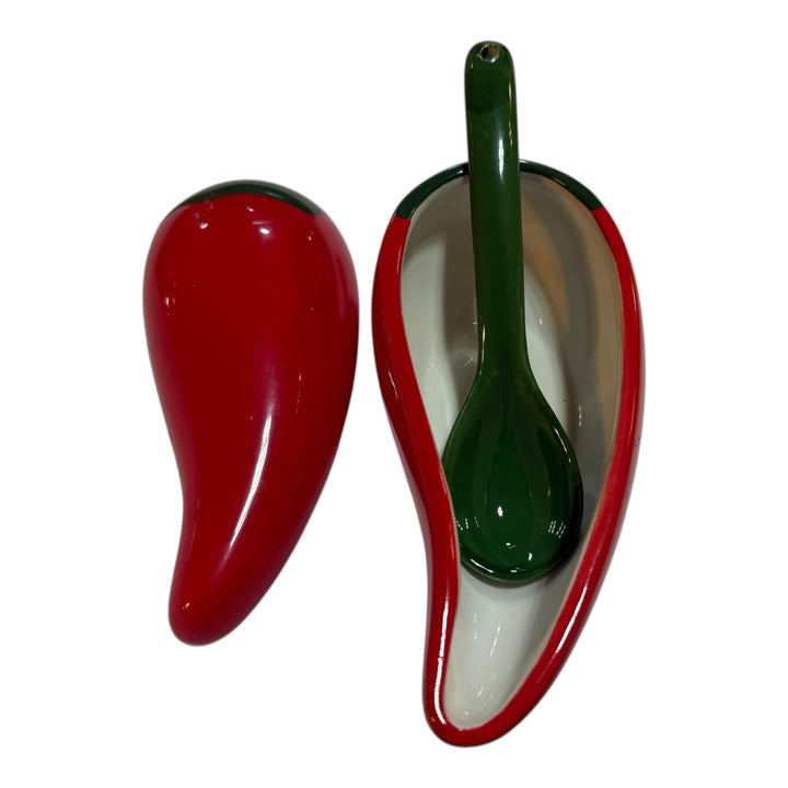 Vintage Ceramic Red Chilli Pepper Salsa Serving Bowl