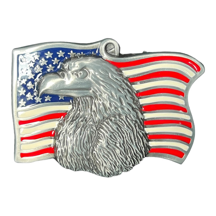 American Flag Eagle Belt Buckle USA Proud Silver Tone