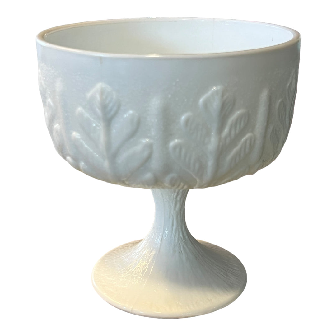 Milk Glass Oak Leaf Collection FTD Footed Bowl