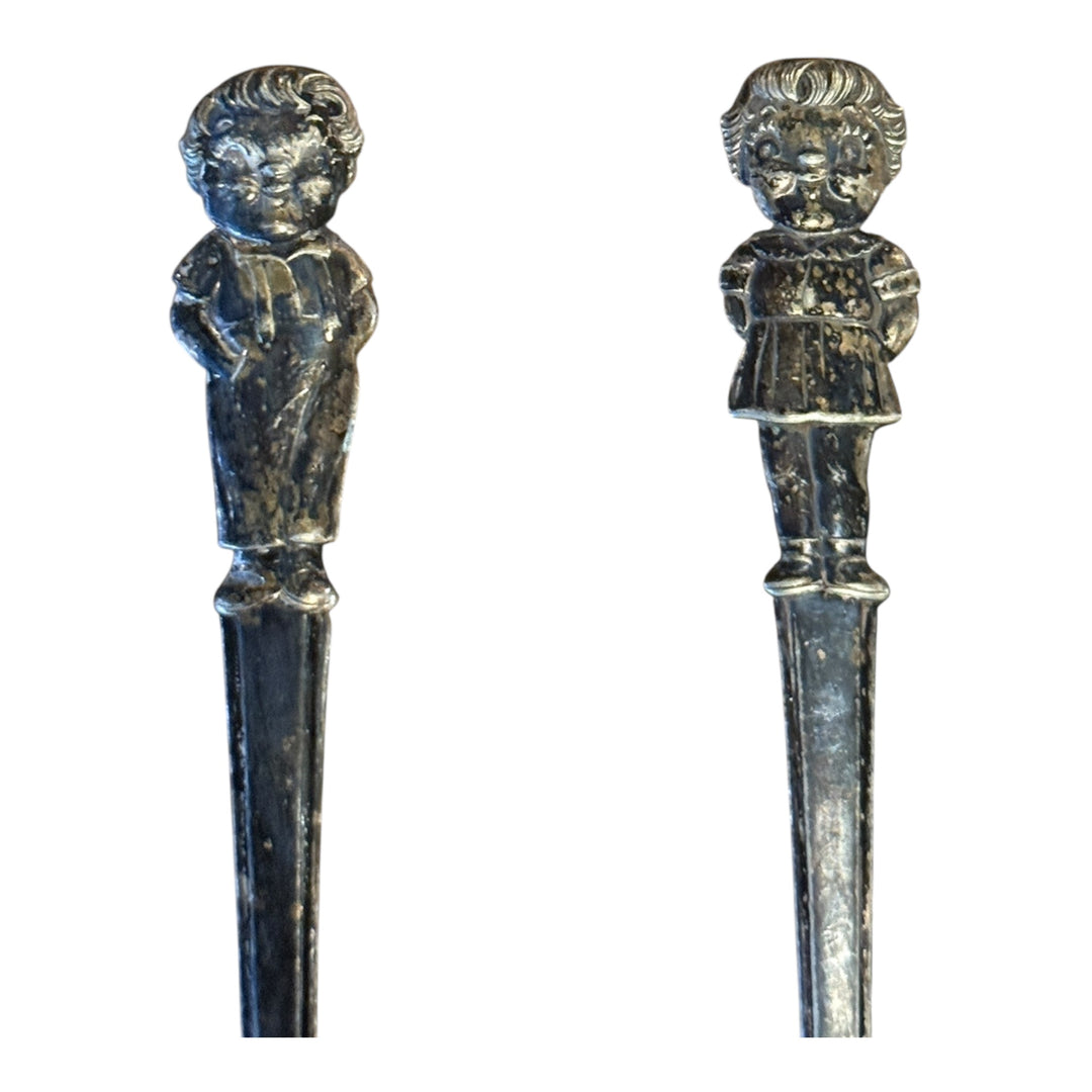 Vintage CAMBELL'S SOUP 6" Girl & Boy Silver Plated Spoons
