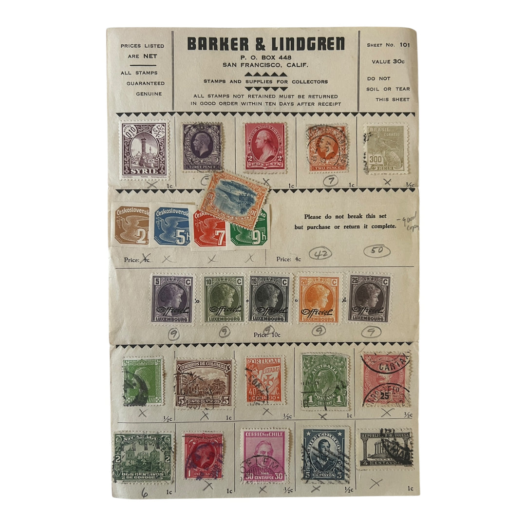 Stamps - Barker & Lindgren Approval Sheet No. 101