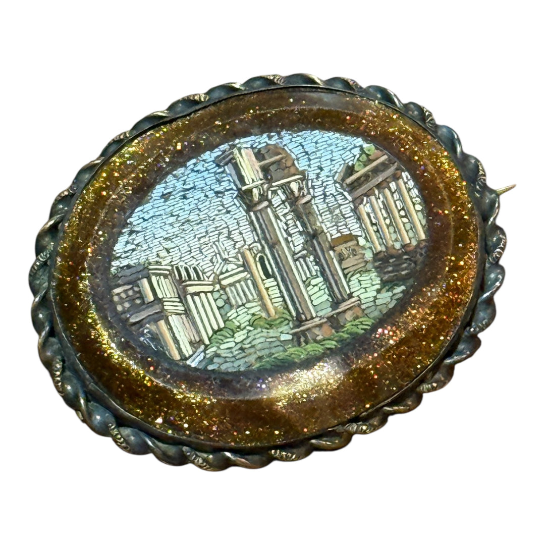 Micro Mosaic Brooch - Brass Metal Backing