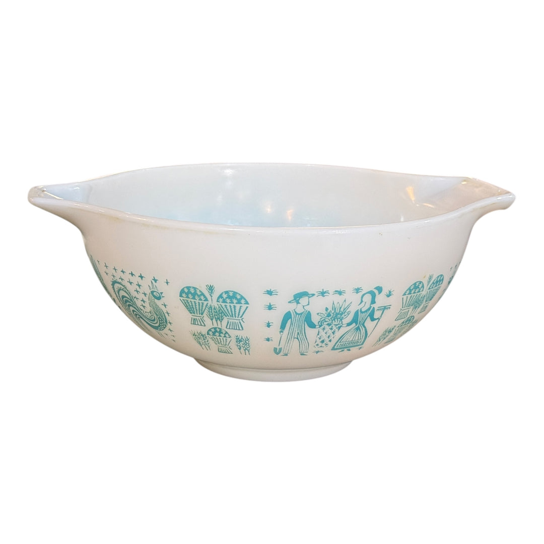 Vintage Pyrex Blue Turquoise Butterprint Rooster 2.5 Qt 443 Nesting Mixing Bowl
