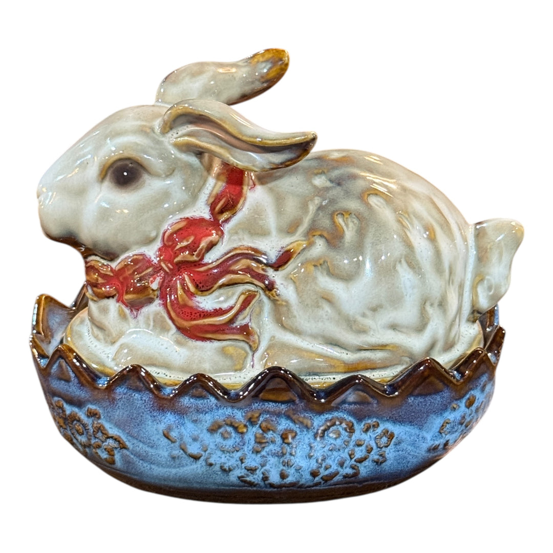 Country Style Ceramic Bunny on a Nest