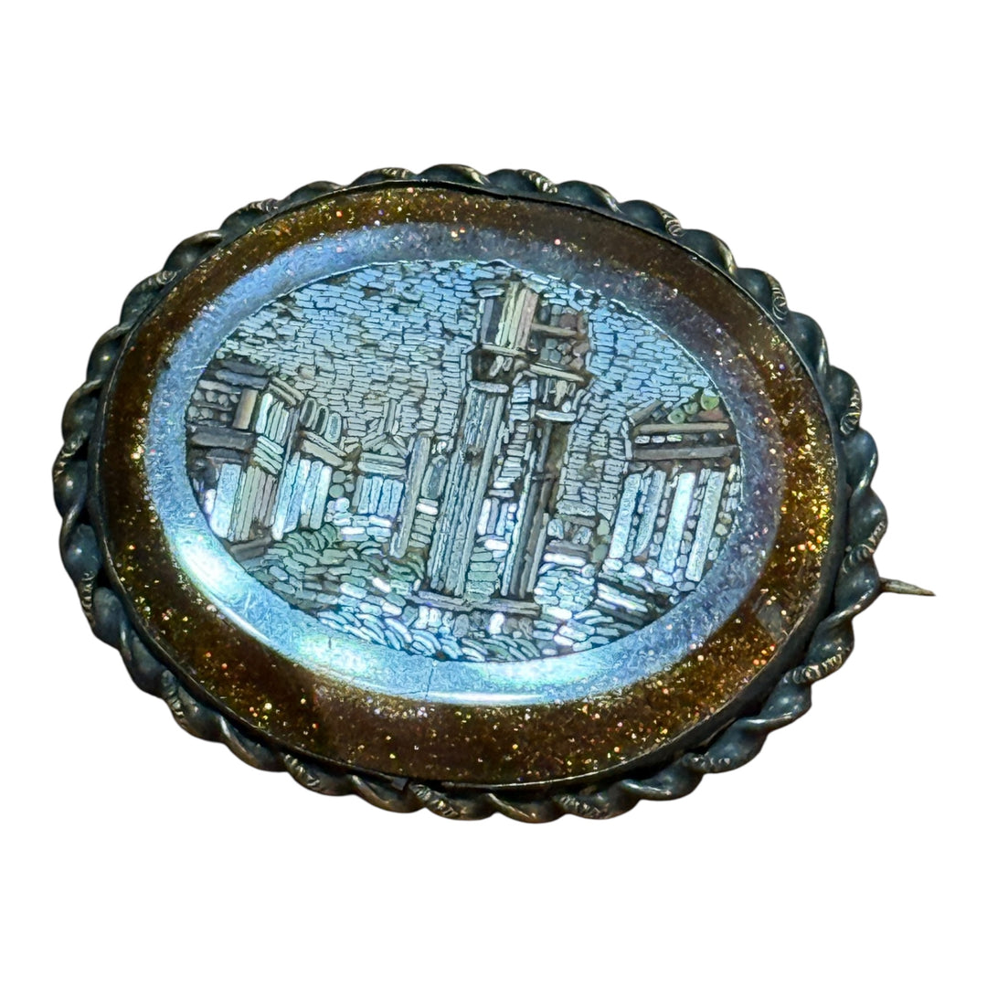 Micro Mosaic Brooch - Brass Metal Backing