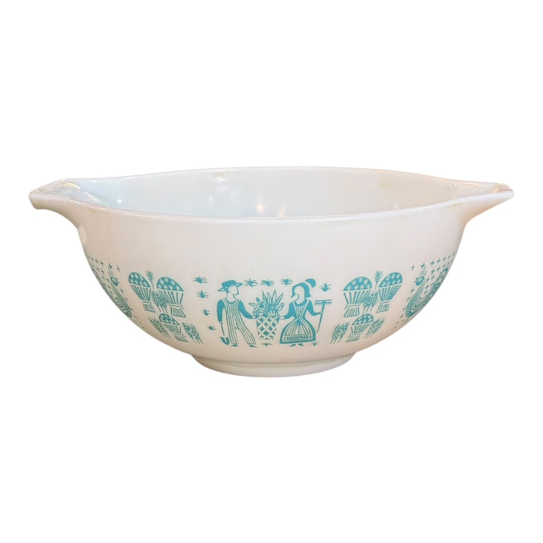 Vintage Pyrex Blue Turquoise Butterprint Rooster 2.5 Qt 443 Nesting Mixing Bowl