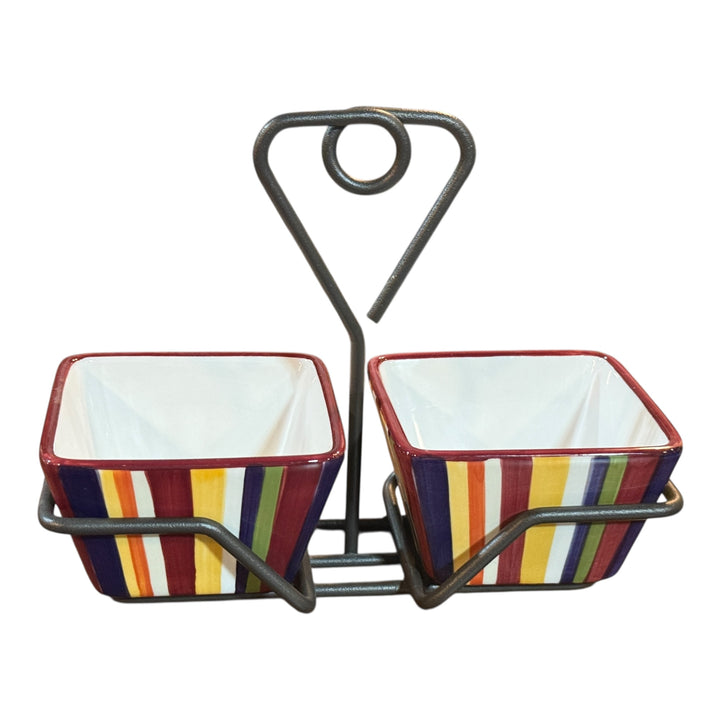 Pampered Chef Simple Additions Stripes Small Square Bowls with Caddy