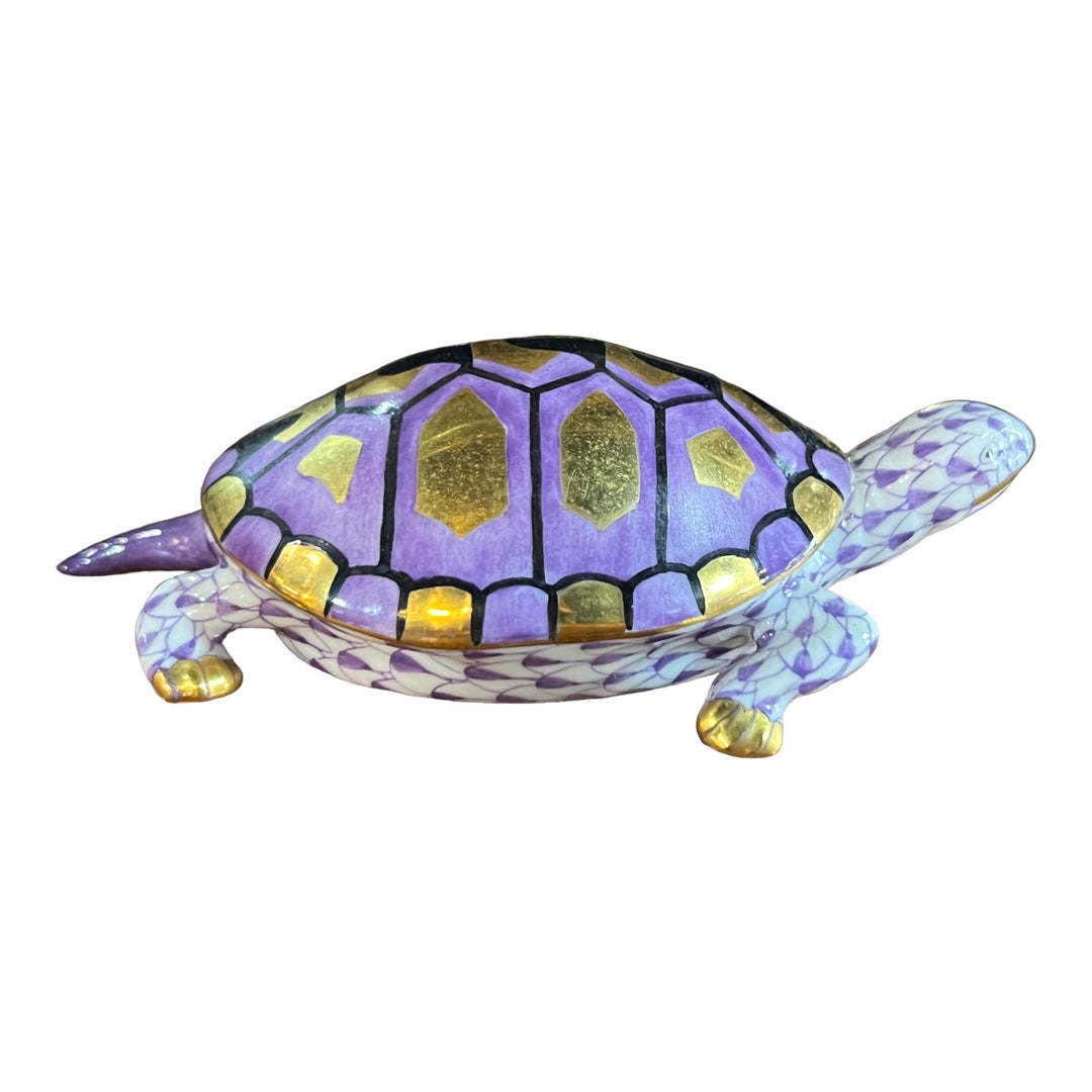 Herend Hungary - Fishnet Purple Turtle 4"