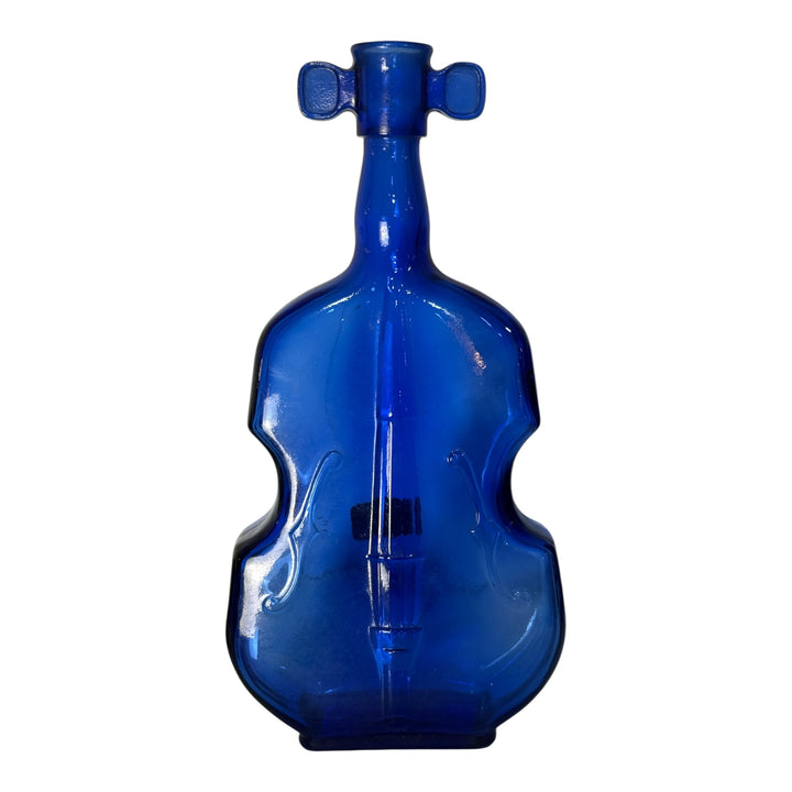 Vintage Cobalt Blue Glass Bass Fiddle Shaped Bottle Decanter