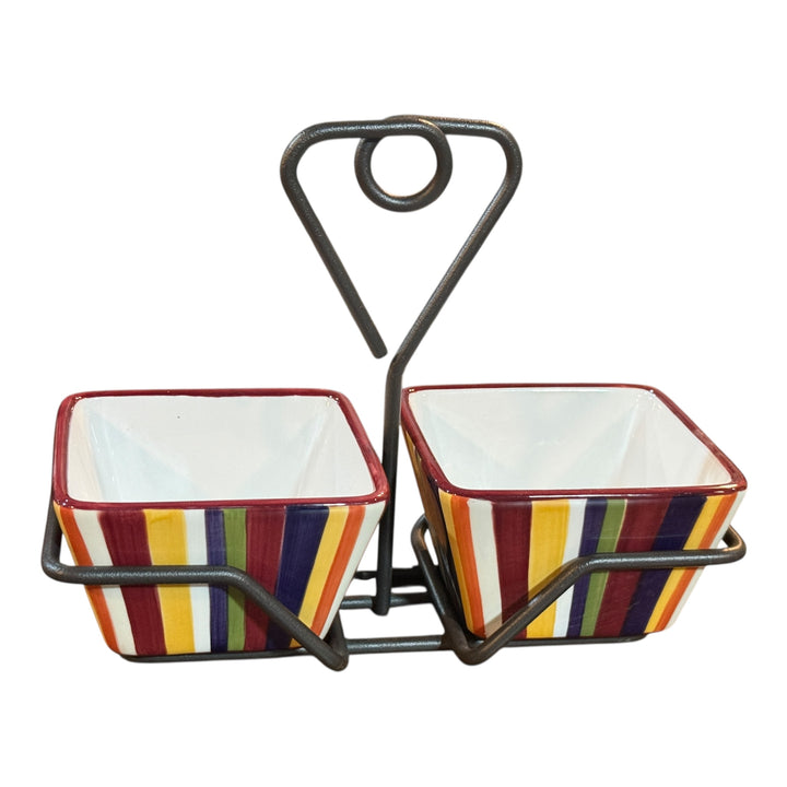 Pampered Chef Simple Additions Stripes Small Square Bowls with Caddy