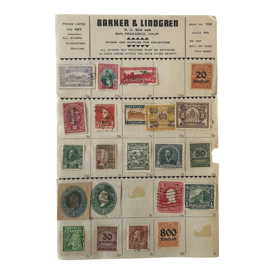 Stamps - Barker & Lindgren Sheet No. 103