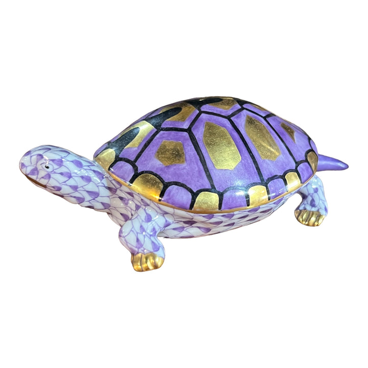 Herend Hungary - Fishnet Purple Turtle 4"