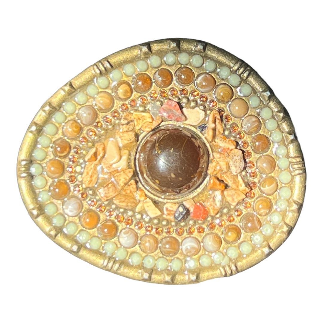 Vintage Handmade Stone Inlaid Bronze Belt Buckle