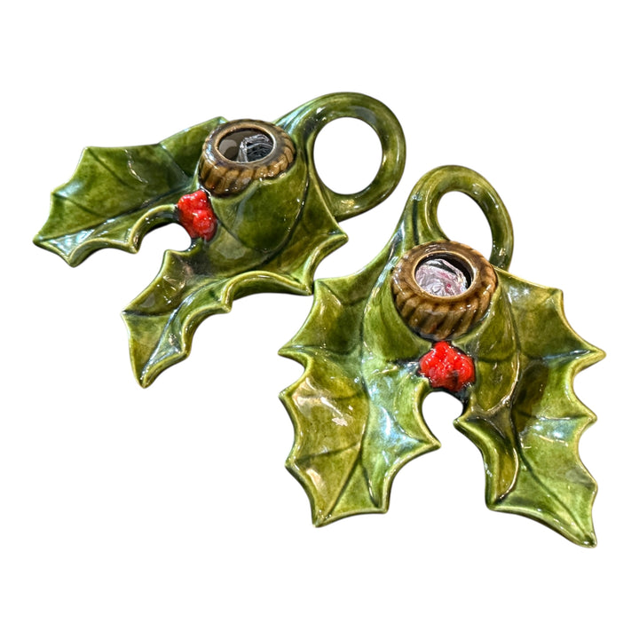 Holland Mold Ceramic Holly Leaf Candle Holders