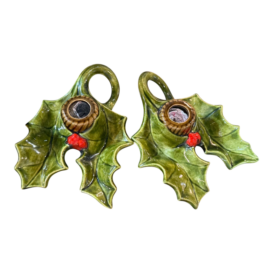 Holland Mold Ceramic Holly Leaf Candle Holders