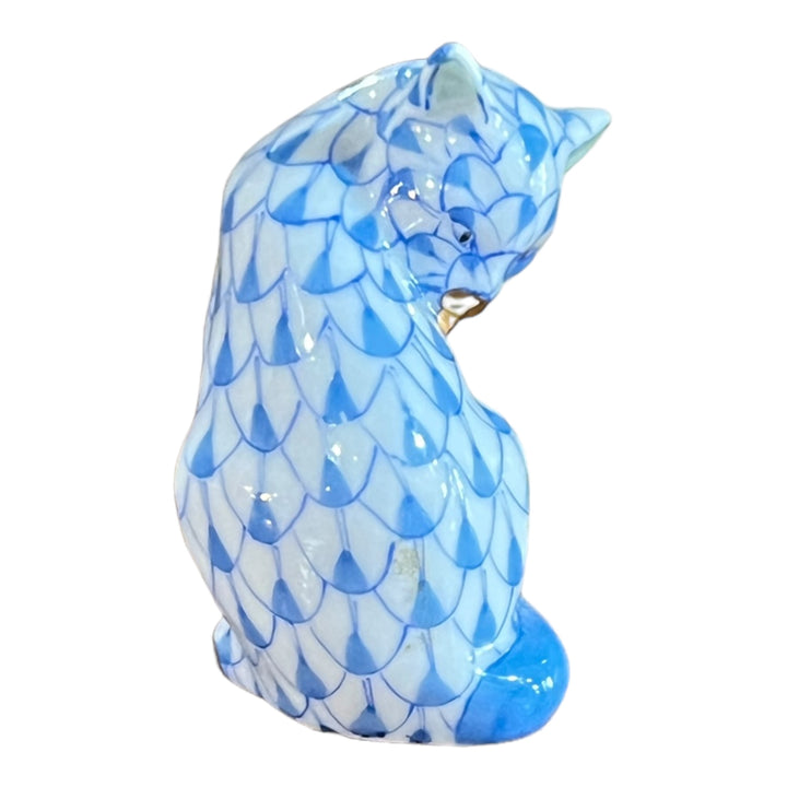 Herend Hungary - Blue Fishnet Miniature Cat