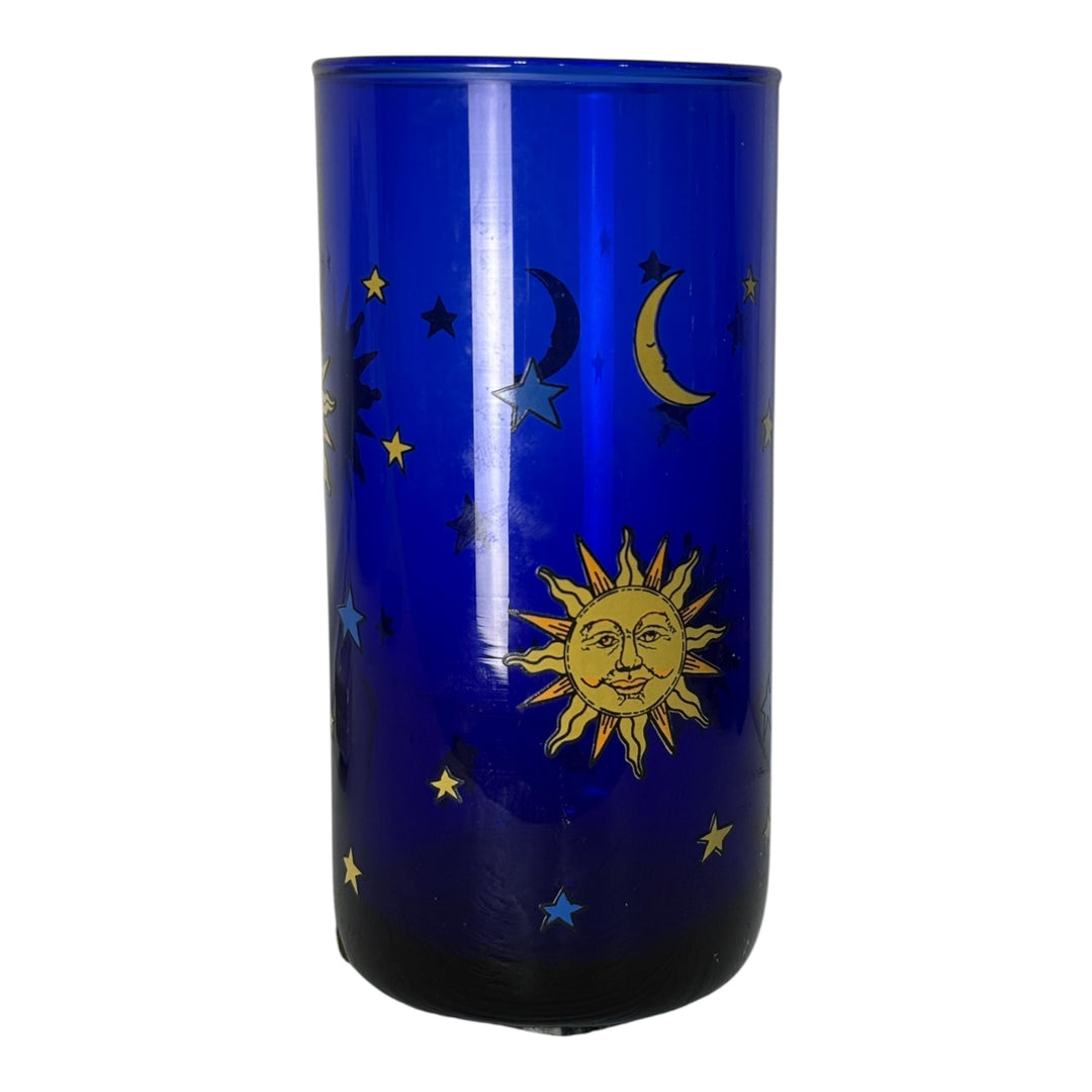Vintage Libby Celestial Cobalt Blue Moon Sun & Stars Cooler Highball Glass