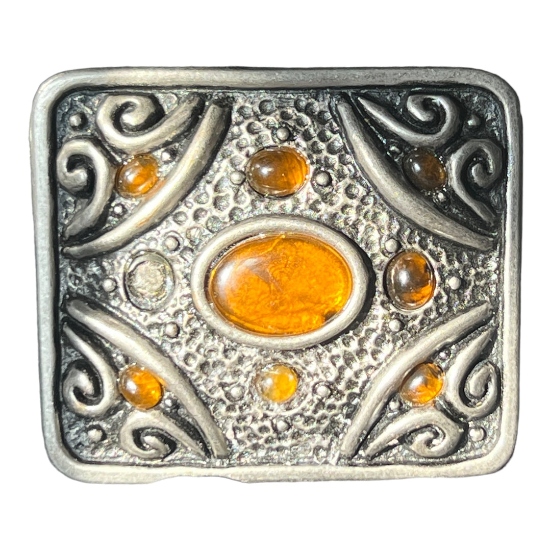 Vintage Belt Buckle with Amber Stones (missing 1)