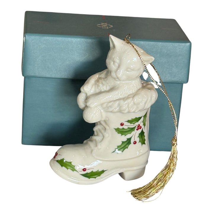 Lenox Cat in Boot Bone-China Christmas Ornament 1997