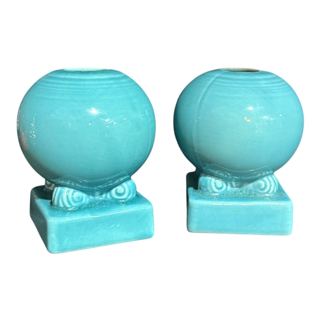 Vintage Fiestaware Ball Candle Holder Pair - Turquoise
