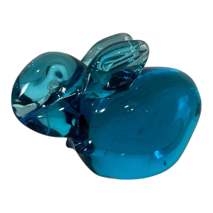 Blue Handlblown Glass Bunny Paperweight / Figurine No Markings