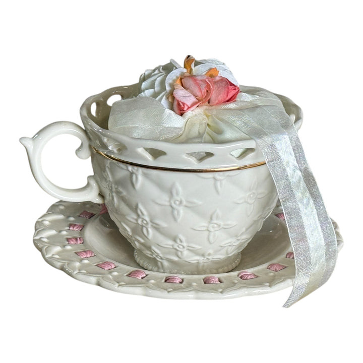 Lenox Teacup & Saucer Wrapped with Satchel