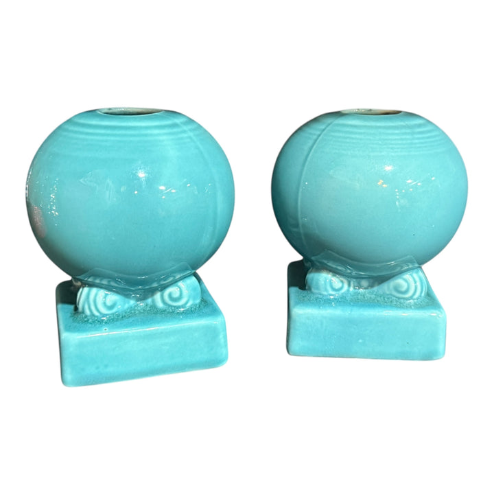 Vintage Fiestaware Ball Candle Holder Pair - Turquoise