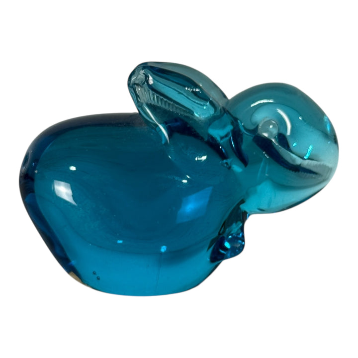Blue Handlblown Glass Bunny Paperweight / Figurine No Markings