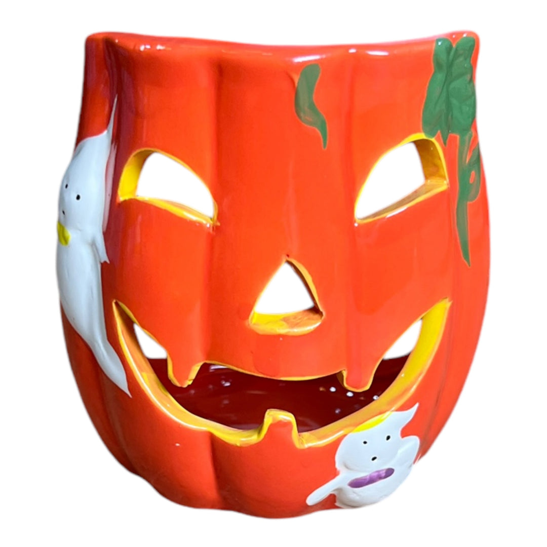 Ceramic Pumpkin Ghost Candle Holder